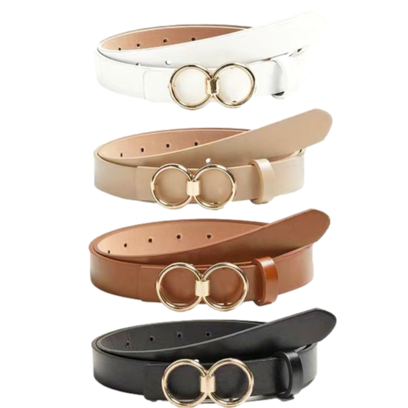 Boho Double Round Buckle PU Leather Waist Belt - Picture 3 of 10